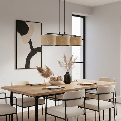 Lampadario a sospensione con cavo ECO 3xE27/15W/230V beige/rattan