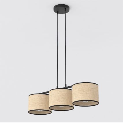 Lampadario a sospensione con cavo ECO 3xE27/15W/230V beige/rattan