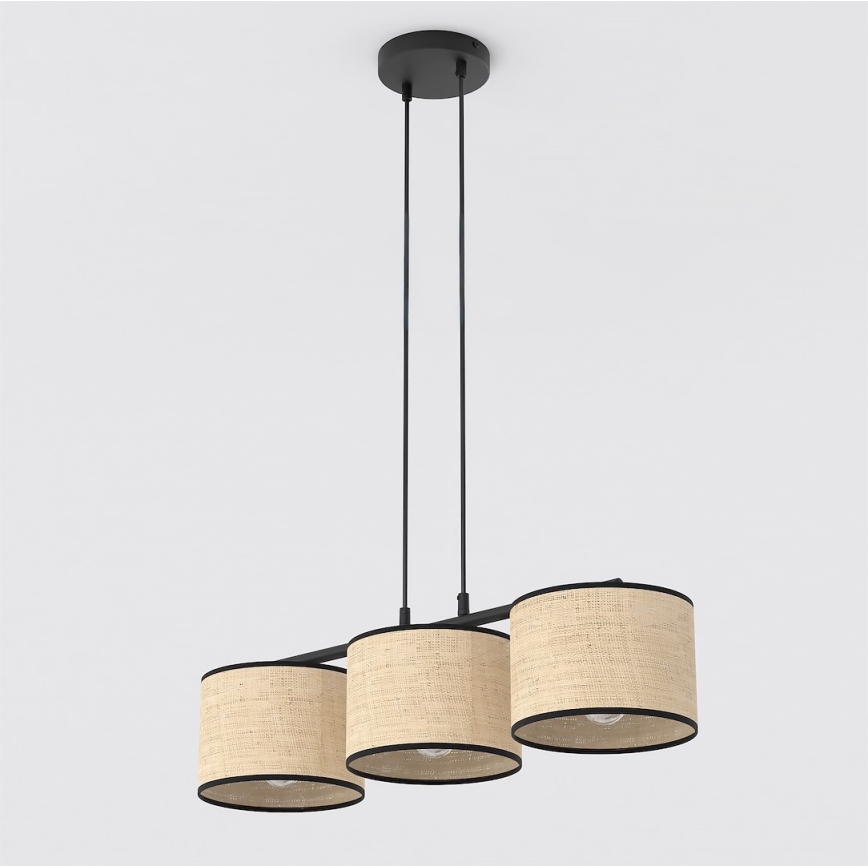 Lampadario a sospensione con cavo ECO 3xE27/15W/230V beige/rattan