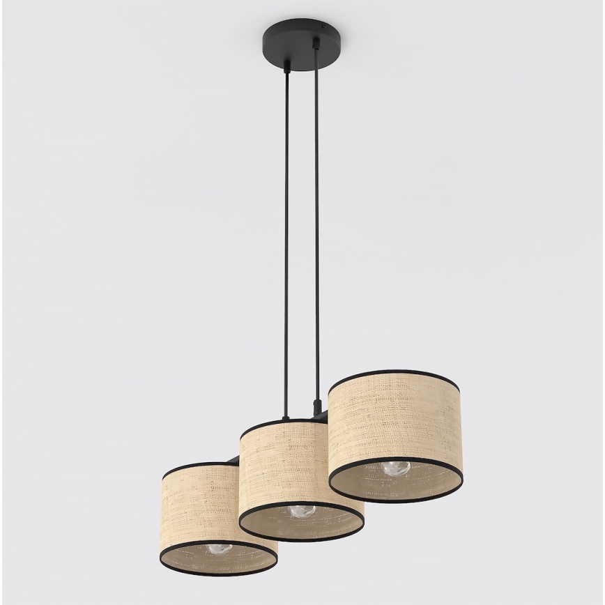 Lampadario a sospensione con cavo ECO 3xE27/15W/230V beige/rattan