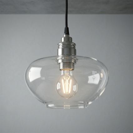 Lampadario a sospensione con cavo FLO, 1x E27, 15W, 230V, cromo lucido/trasparente