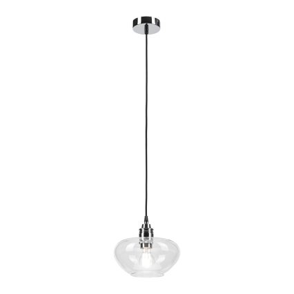 Lampadario a sospensione con cavo FLO, 1x E27, 15W, 230V, cromo lucido/trasparente