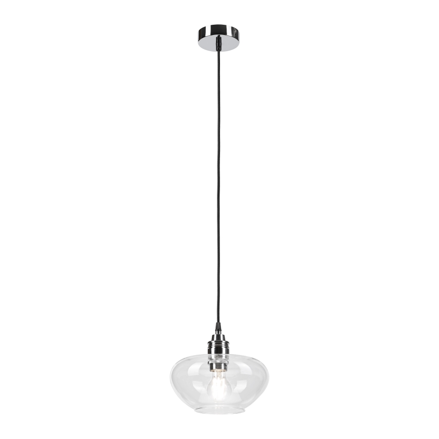 Lampadario a sospensione con cavo FLO, 1x E27, 15W, 230V, cromo lucido/trasparente