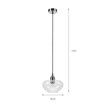Lampadario a sospensione con cavo FLO, 1x E27, 15W, 230V, cromo lucido/trasparente