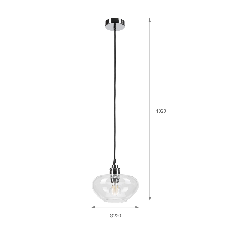 Lampadario a sospensione con cavo FLO, 1x E27, 15W, 230V, cromo lucido/trasparente