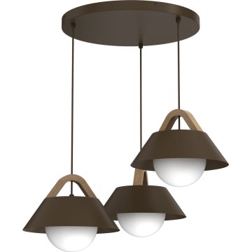 Lampadario a sospensione con cavo FUNDA 3xE27/15W/230V marrone