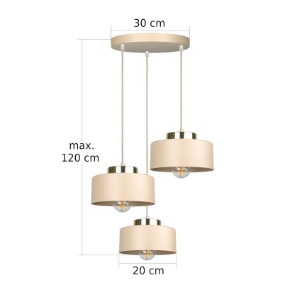 Lampadario a sospensione con cavo IGNIA 3xE27/60W/230V taupe