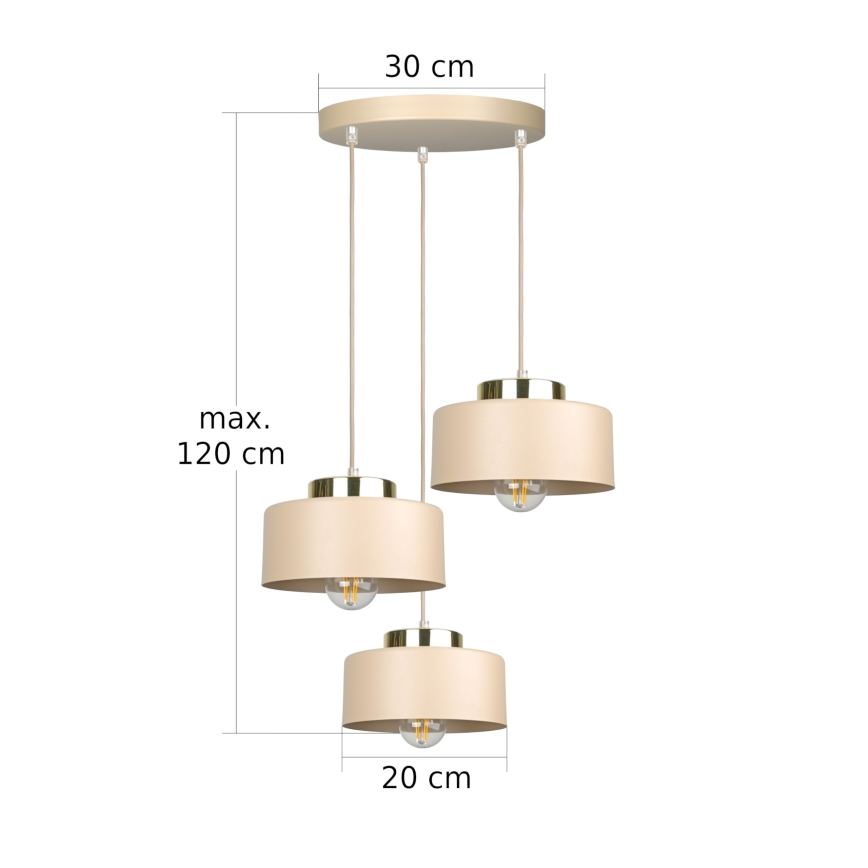 Lampadario a sospensione con cavo IGNIA 3xE27/60W/230V taupe