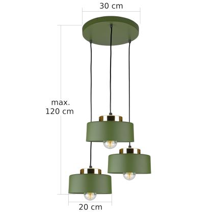 Lampadario a sospensione con cavo IGNIA 3xE27/60W/230V, verde
