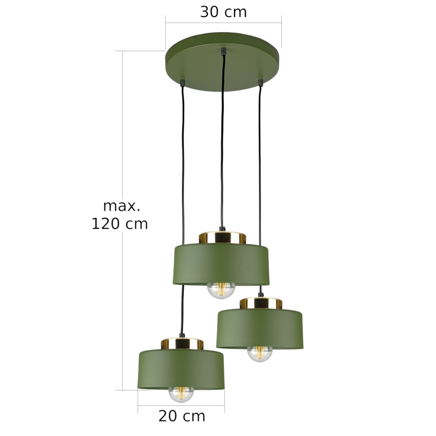Lampadario a sospensione con cavo IGNIA 3xE27/60W/230V, verde