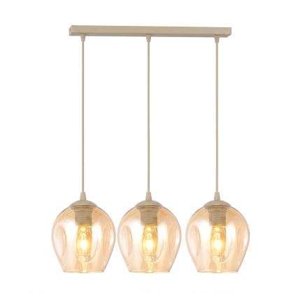 Lampadario a sospensione con cavo ISTAR 3xE27/15W/230V beige/beige fumé