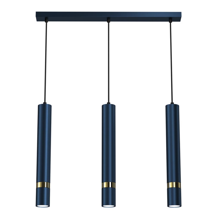 Lampadario a sospensione con cavo JOKER 3xGU10/25W/230V blu/oro
