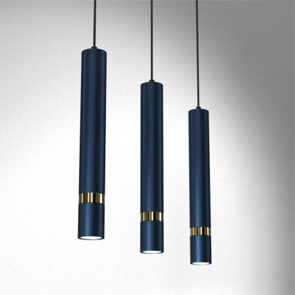 Lampadario a sospensione con cavo JOKER 3xGU10/25W/230V blu/oro