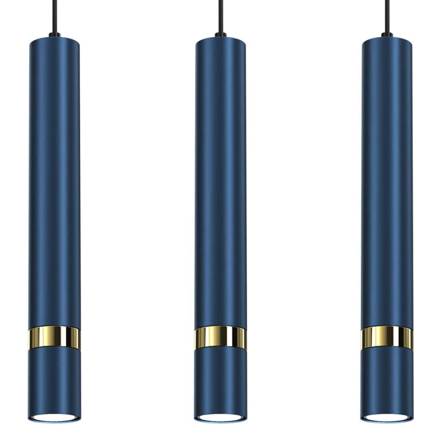 Lampadario a sospensione con cavo JOKER 3xGU10/25W/230V blu/oro