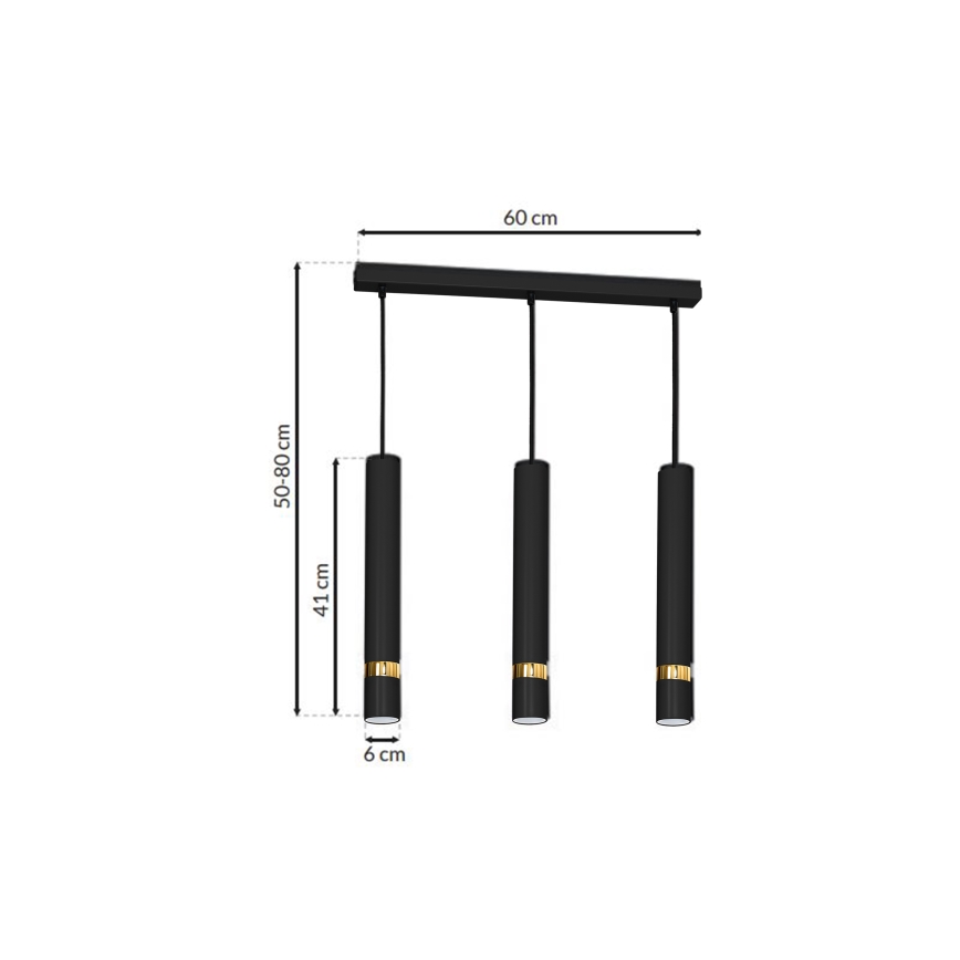 Lampadario a sospensione con cavo JOKER 3xGU10/25W/230V nero/oro