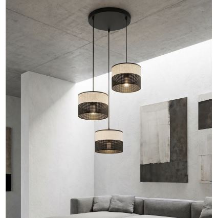 Lampadario a sospensione con cavo KARBON 3xE27/15W/230V nero/grigio