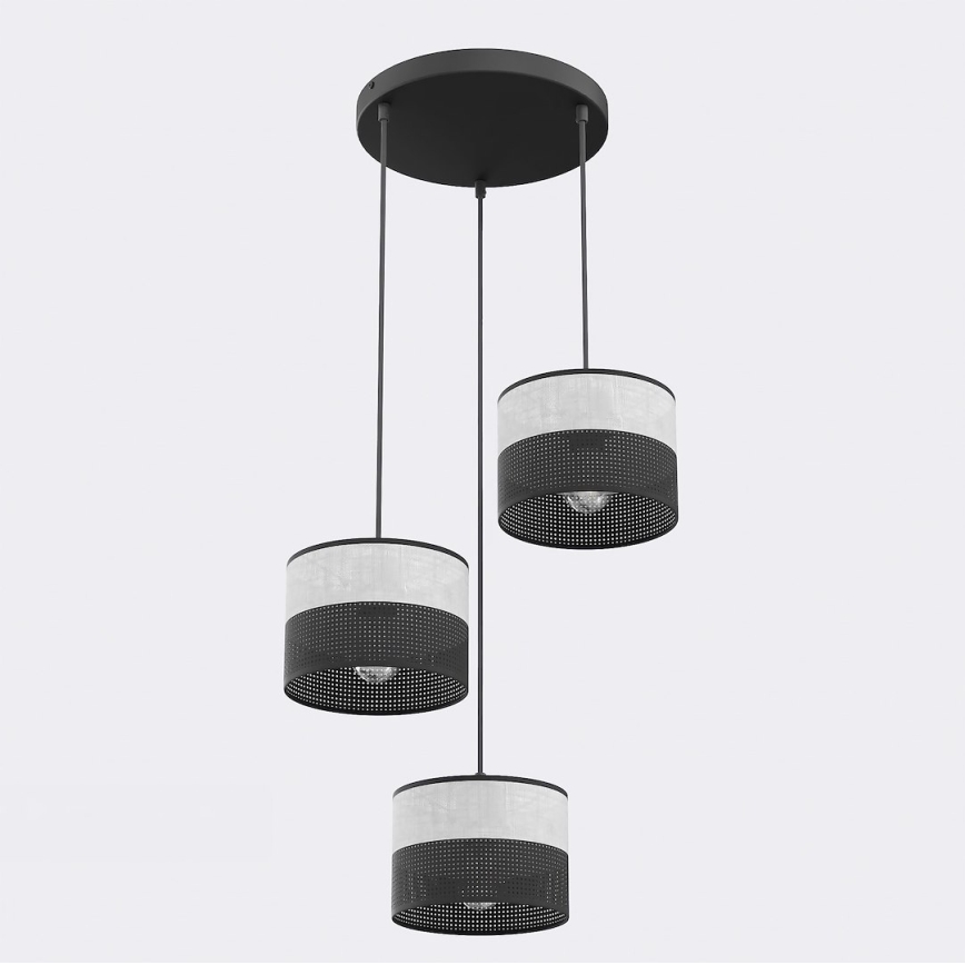 Lampadario a sospensione con cavo KARBON 3xE27/15W/230V nero/grigio