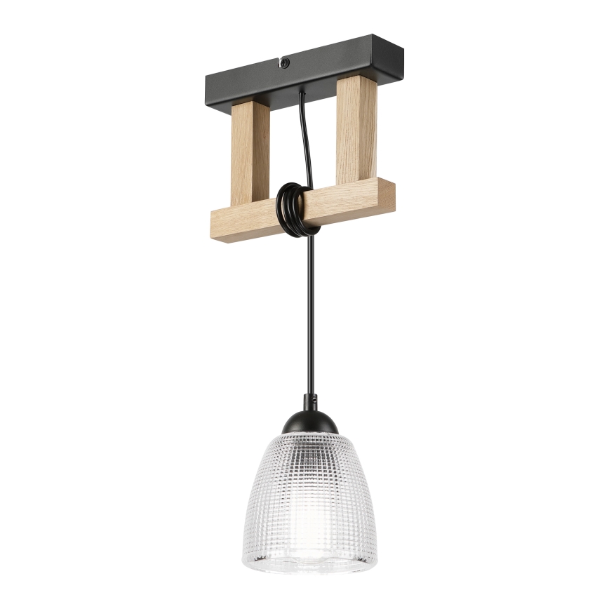 Lampadario a sospensione con cavo LEANDRA 1xE27/15W/230V rovere/nero