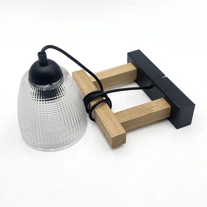 Lampadario a sospensione con cavo LEANDRA 1xE27/15W/230V rovere/nero