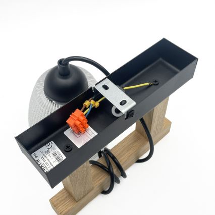 Lampadario a sospensione con cavo LEANDRA 1xE27/15W/230V rovere/nero