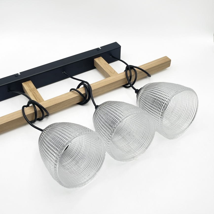 Lampadario a sospensione con cavo LEANDRA 3xE27/15W/230V rovere/nero