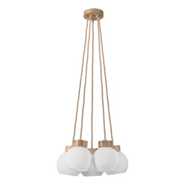 Lampadario a sospensione con cavo LOOMIS 5xE27/15W/230V 83 cm beige/rovere