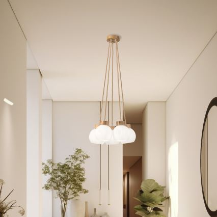 Lampadario a sospensione con cavo LOOMIS 5xE27/15W/230V 83 cm beige/rovere