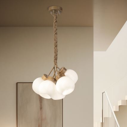Lampadario a sospensione con cavo LOOMIS 5xE27/15W/230V 83 cm beige/rovere