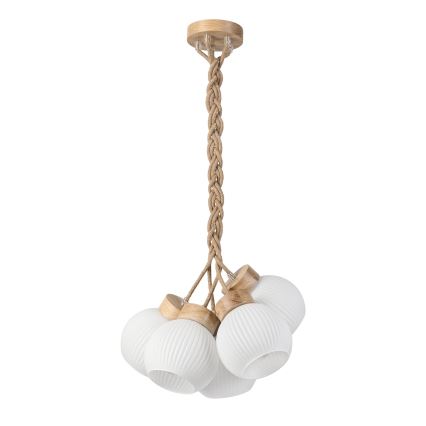 Lampadario a sospensione con cavo LOOMIS 5xE27/15W/230V 83 cm beige/rovere