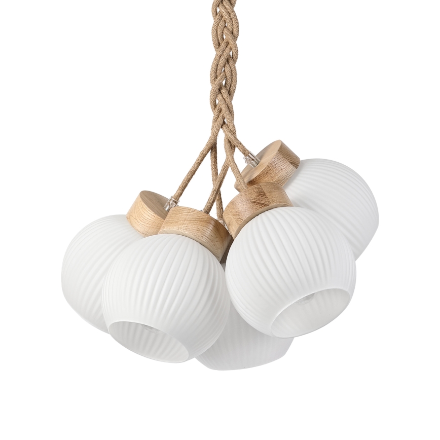 Lampadario a sospensione con cavo LOOMIS 5xE27/15W/230V 83 cm beige/rovere