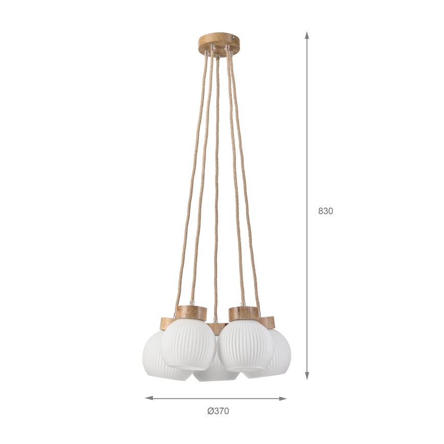 Lampadario a sospensione con cavo LOOMIS 5xE27/15W/230V 83 cm beige/rovere
