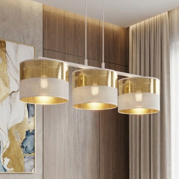 Lampadario a sospensione con cavo LUX 3xE27/15W/230V bianco/oro