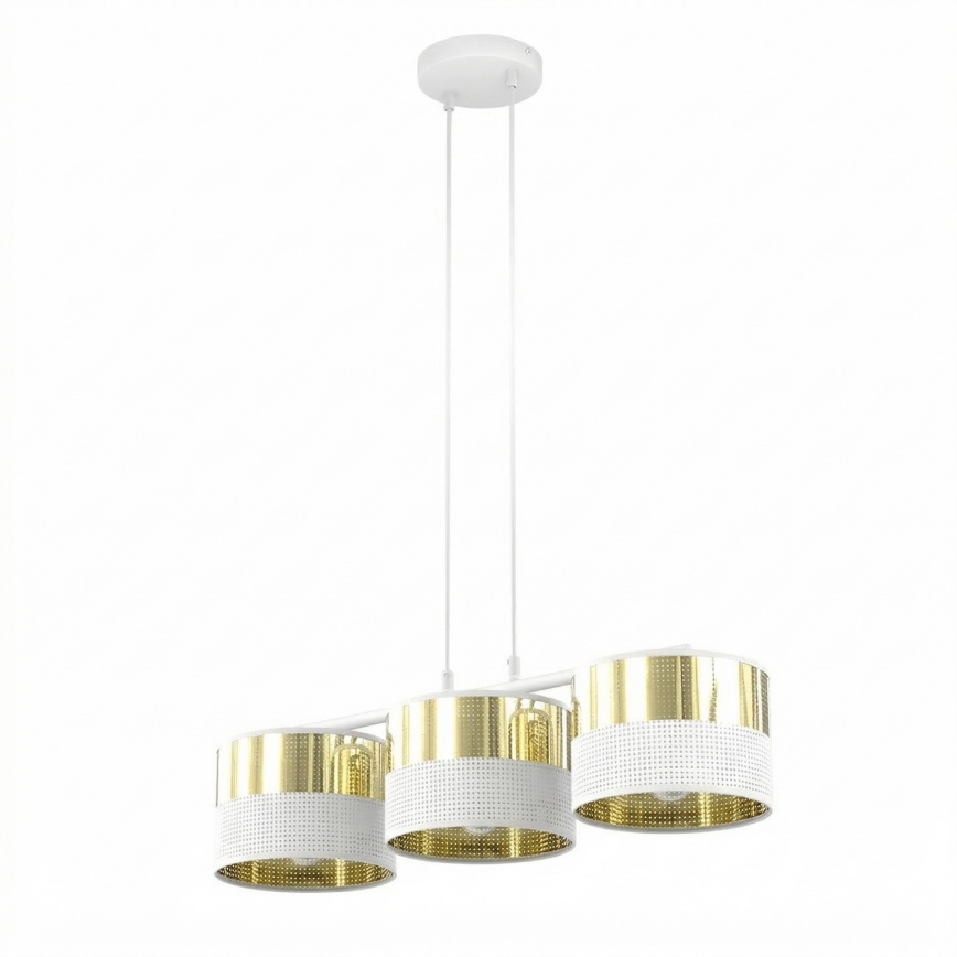 Lampadario a sospensione con cavo LUX 3xE27/15W/230V bianco/oro