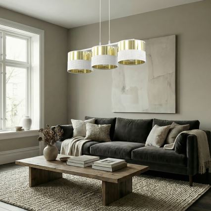 Lampadario a sospensione con cavo LUX 3xE27/15W/230V bianco/oro