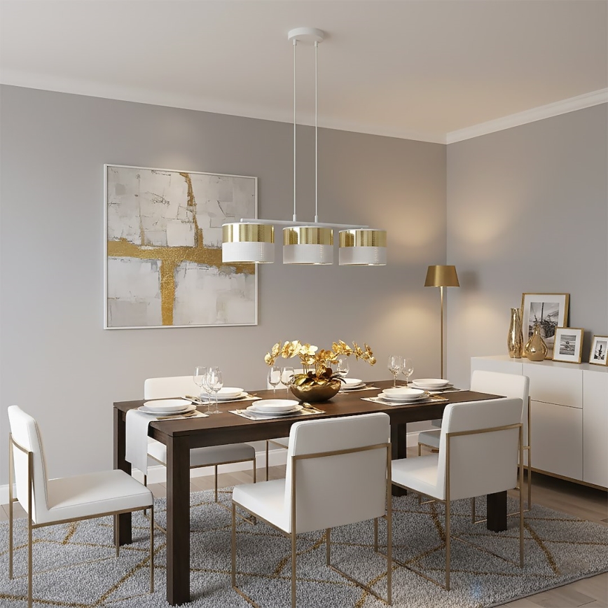 Lampadario a sospensione con cavo LUX 3xE27/15W/230V bianco/oro