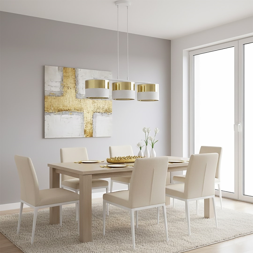 Lampadario a sospensione con cavo LUX 3xE27/15W/230V bianco/oro
