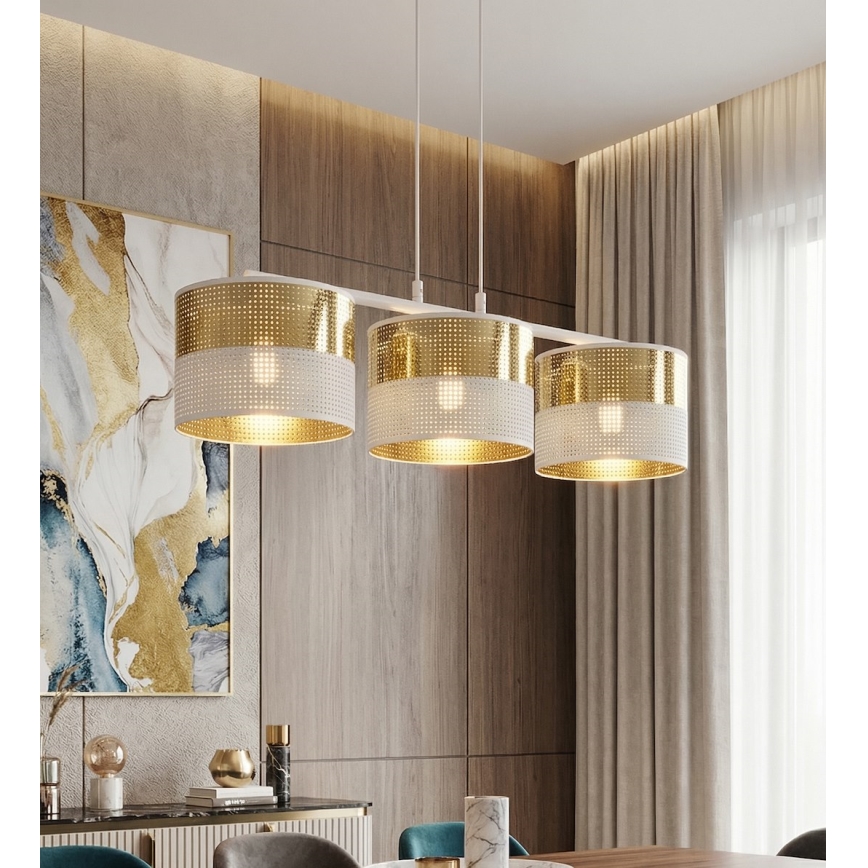 Lampadario a sospensione con cavo LUX 3xE27/15W/230V bianco/oro