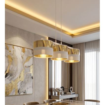 Lampadario a sospensione con cavo LUX 3xE27/15W/230V bianco/oro
