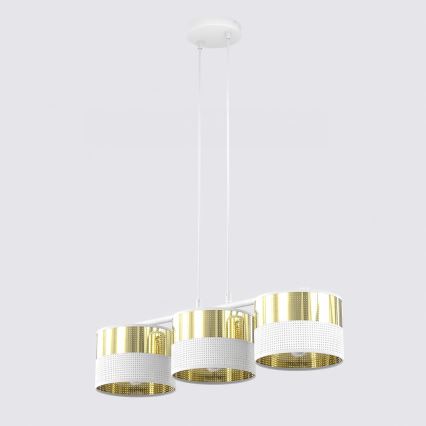 Lampadario a sospensione con cavo LUX 3xE27/15W/230V bianco/oro