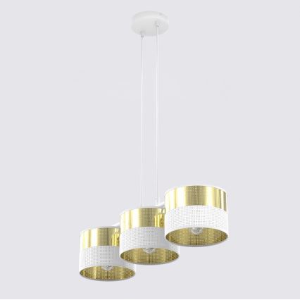 Lampadario a sospensione con cavo LUX 3xE27/15W/230V bianco/oro