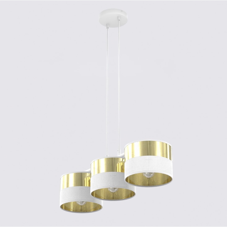 Lampadario a sospensione con cavo LUX 3xE27/15W/230V bianco/oro
