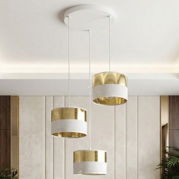 Lampadario a sospensione con cavo LUX 3xE27/15W/230V bianco/oro