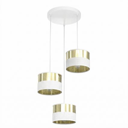 Lampadario a sospensione con cavo LUX 3xE27/15W/230V bianco/oro