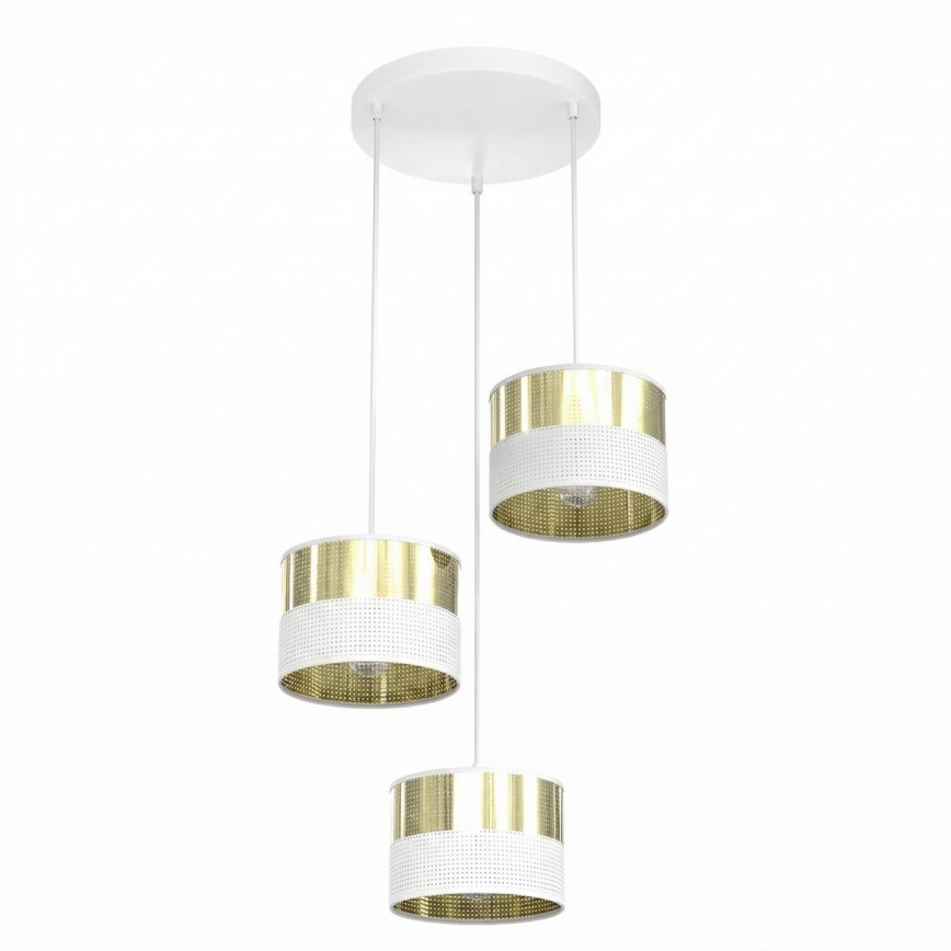 Lampadario a sospensione con cavo LUX 3xE27/15W/230V bianco/oro