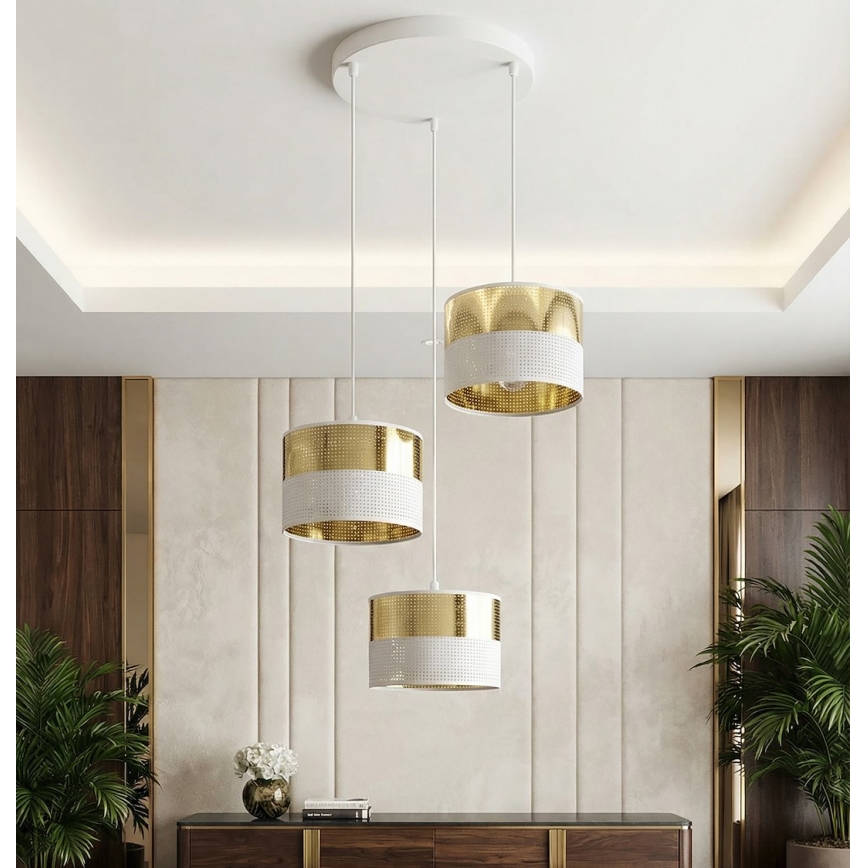 Lampadario a sospensione con cavo LUX 3xE27/15W/230V bianco/oro