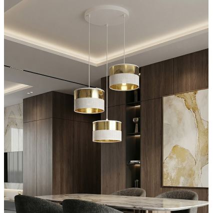 Lampadario a sospensione con cavo LUX 3xE27/15W/230V bianco/oro