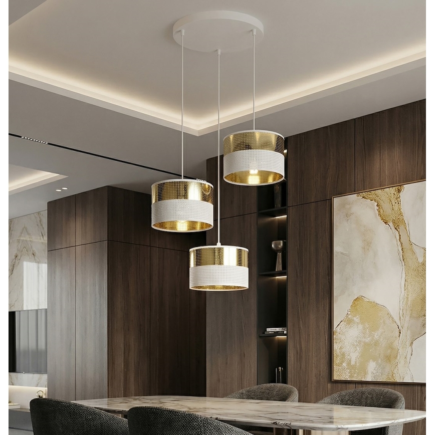 Lampadario a sospensione con cavo LUX 3xE27/15W/230V bianco/oro