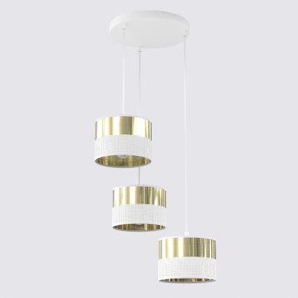 Lampadario a sospensione con cavo LUX 3xE27/15W/230V bianco/oro
