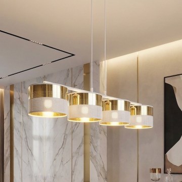 Lampadario a sospensione con cavo LUX 4xE27/15W/230V bianco/oro