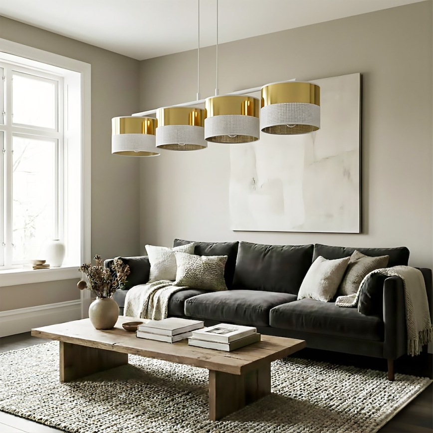 Lampadario a sospensione con cavo LUX 4xE27/15W/230V bianco/oro